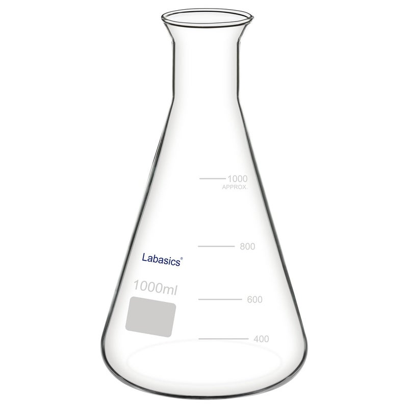 Labasics Glass Wide Mouth Erlenmeyer Flask, Borosilicate Glass Erlenmeyer Flask with Heavy Duty Rim, 1000 ml Capacity (Pack of 1) - Image 1